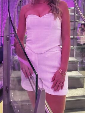 Ivory & Silver Shimmer Strapless Bustier and High-Waist Short Set